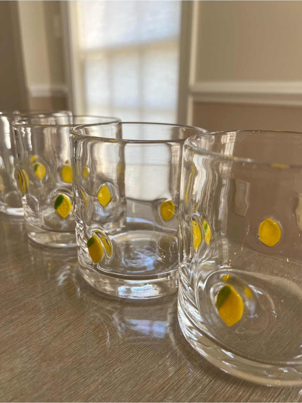 Clear Glass Tumbler Set with Yellow Lemon Accent - Home Dining